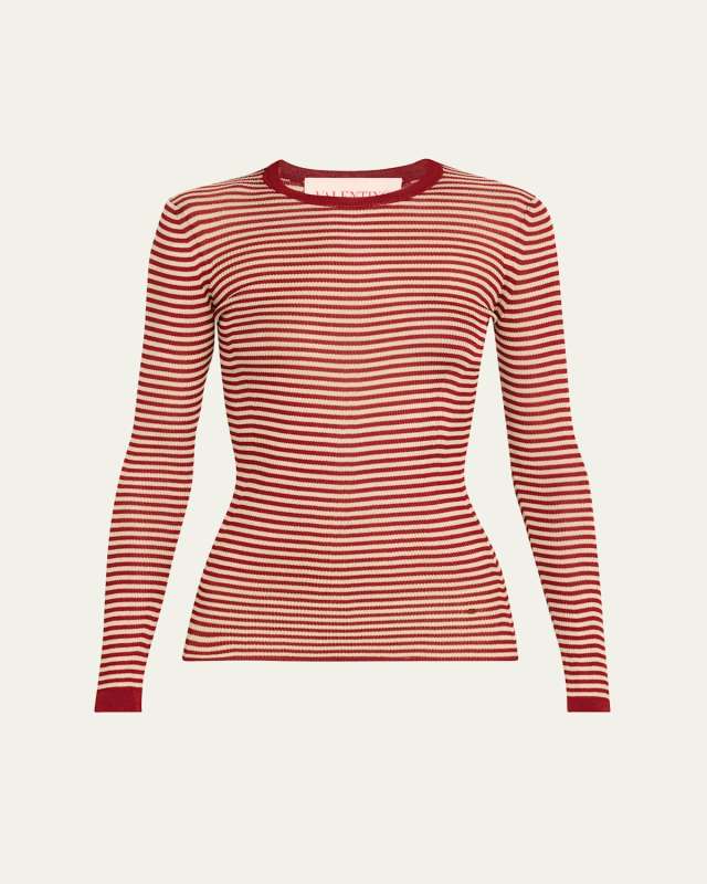 Striped Silk Knit Long-Sleeve Sweater